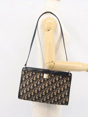 Christian Dior Trotter Canvas Shoulder Bag Navy